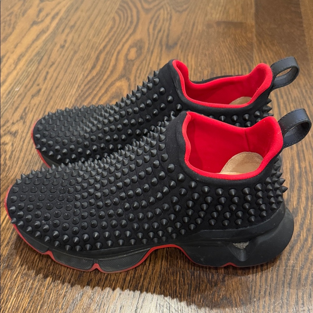 Christian Louboutin Black and Red Spiked Sneakers